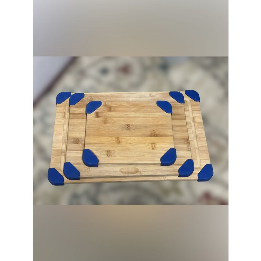 Cook with Color Bamboo Cutting Board Set of 3 with Blue Rubber Corner Protectors